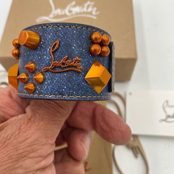 SOLD!!!!!!!   Women’s Christian Louboutin cash/denim cuff bracelet made in Italy - Picture 7 of 13
